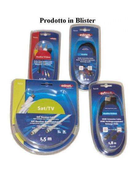 Cavo Audio Video Con Connettori 1X3,5Mm Maschio 4 Poli - 3X Chinch. (Rca) Maschio 1,5 Mt In Blister Da Esposizione