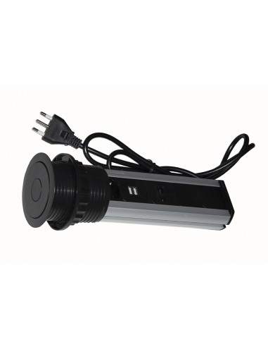 Multipresa Da Tavolo A Scomparsa Con 2 Prese 16A Femmina Ita/Schuko, 1 Rj45, 1 Rj11, 2 Usb