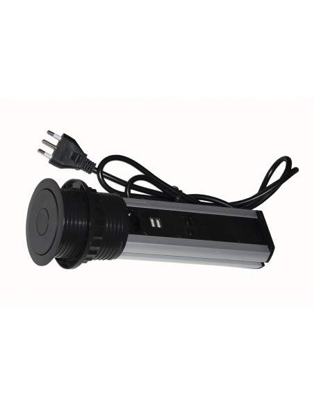 Multipresa Da Tavolo A Scomparsa Con 2 Prese 16A Femmina Ita/Schuko, 1 Rj45, 1 Rj11, 2 Usb