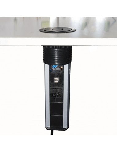 Multipresa Da Tavolo A Scomparsa Con 2 Prese 16A Femmina Ita/Schuko, 1 Rj45, 1 Rj11, 2 Usb