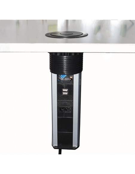 Multipresa Da Tavolo A Scomparsa Con 2 Prese 16A Femmina Ita/Schuko, 1 Rj45, 1 Rj11, 2 Usb