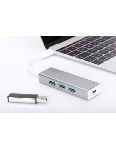 Hub Usb 3.0 Con 3 Porte Usb 3.0 Tipo "A" E 1 Porta Tipo "C", Connettore Maschio Tipo "C"
