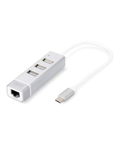 Hub Usb 2.0 Con 3 Porte Usb 3.0 Tipo "A" E 1 Porta Rete Rj45", Connettore Maschio Tipo "C"