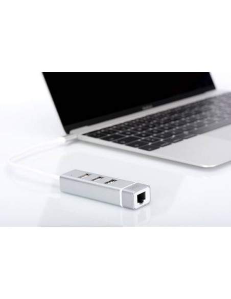 Hub Usb 2.0 Con 3 Porte Usb 3.0 Tipo "A" E 1 Porta Rete Rj45", Connettore Maschio Tipo "C"