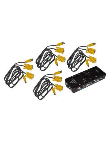 Switch Kvm Manuale Per 4 Pc Usb/Vga Con 1 Mouse, 1 Tastiera Usb E 1 Monitor Vga Con Cavi Inclusi