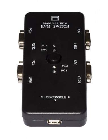 Switch Kvm Manuale Per 4 Pc Usb/Vga Con 1 Mouse, 1 Tastiera Usb E 1 Monitor Vga Con Cavi Inclusi
