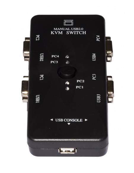 Switch Kvm Manuale Per 4 Pc Usb/Vga Con 1 Mouse, 1 Tastiera Usb E 1 Monitor Vga Con Cavi Inclusi