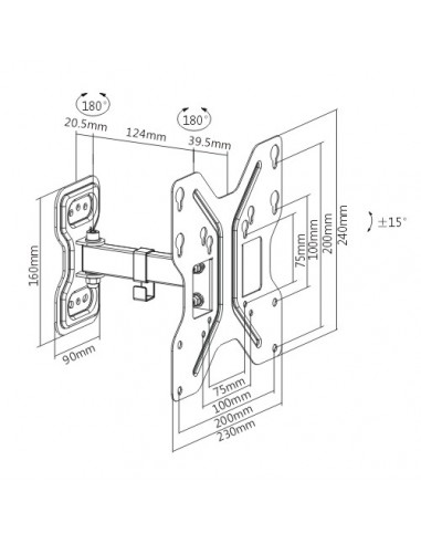 Braccio Supporto A Muro A 2 Snodi Per Schermi 23-42" Fino A 30 Kg
