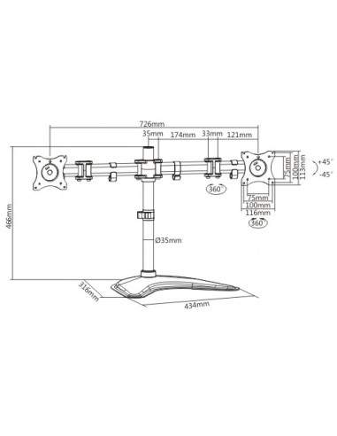 Braccio Supporto Da Tavolo Con Base Per 2 Monitor 13-27" Fino A 8 Kg A 3 Snodi