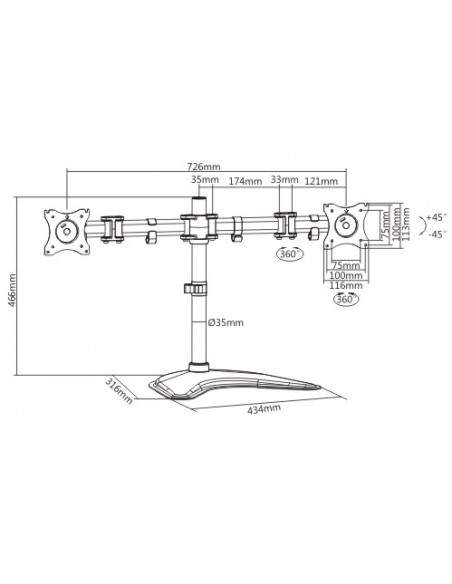 Braccio Supporto Da Tavolo Con Base Per 2 Monitor 13-27" Fino A 8 Kg A 3 Snodi