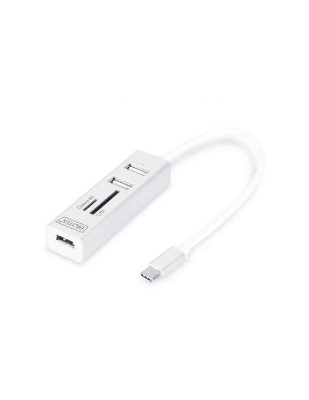 Hub Otg 3 Porte Tipo "C" Usb 2.0 Con Lettore Di Schede Digitus Hub Otg 3 Porte Tipo "C" Usb 2.0 Con Lettore Di Schede Digitus