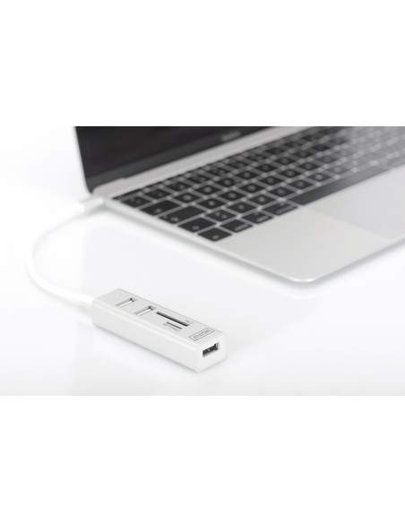 Hub Otg 3 Porte Tipo "C" Usb 2.0 Con Lettore Di Schede Digitus Hub Otg 3 Porte Tipo "C" Usb 2.0 Con Lettore Di Schede Digitus