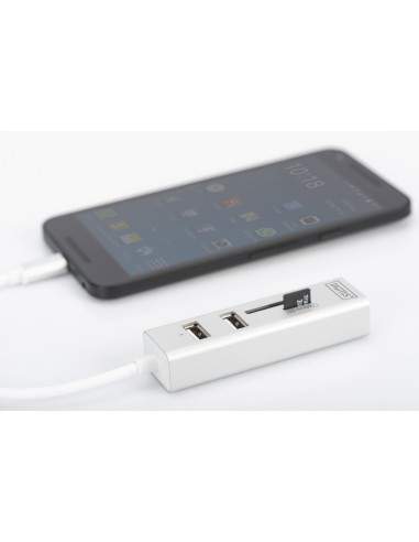 Hub Otg 3 Porte Tipo "C" Usb 2.0 Con Lettore Di Schede Digitus Hub Otg 3 Porte Tipo "C" Usb 2.0 Con Lettore Di Schede Digitus