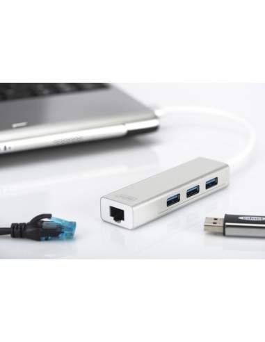 Hub A 3 Porte Usb 3.0 E Adattatore Lan Gigabit Digitus