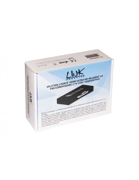 Splitter 2 Porte Hdmi 4Kx2K 60 Hz Versione 2.0 Con Edid Hdcp 2.2