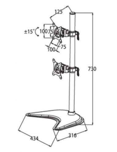 Braccio Da Tavolo Con Base Per Due Video Fino A 15 Kg Da 13" A 27" Fino A Vesa 100X100