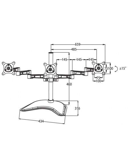 Braccio Da Tavolo Con Base Per Tre Video Fino A 15 Kg Da 13" A 27" Fino A Vesa 100X100