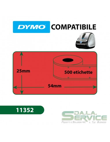 Etichette Compatibili Dymo LabelWriter 11352 - 54x25 mm - rosso - S0722520 (pz.1x500) Dymo - 2