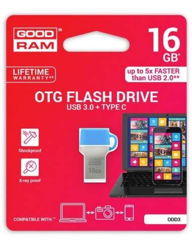 GoodRAM 16GB USB 3.0 type C DUALDRIVE con cappuccio blu Goodram - 1