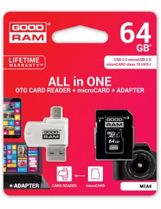 microSD 64GB CARD class 10 + adpter + card reader - blister Goodram - 1