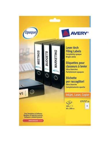 Etichette per raccoglitori Avery - Inkjet - 200x60 mm - 4 - J8171-25 (conf.25)