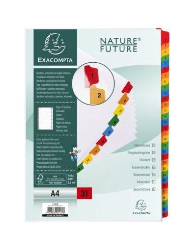 Divisori in cartoncino A4 con tasti stampati Nature Future Exacompta - A4 - 1-31 - 1131E