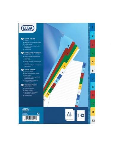 Intercalari con tacche colorate in polipropilene Elba - 12 tasti numerici - 100204769