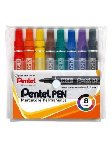 Marcatore Permanente Pentel  - Marcatore N50 - tonda - 4,3 mm - assortiti - N50-8 (Conf.8)