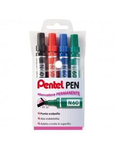 Marcatore permanente Pentel - Punta a scalpello N60 - assortiti - 3,9-5,7 mm - 0050504 (conf.4)