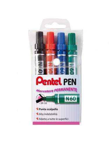 Marcatore permanente Pentel - Punta a scalpello N60 - assortiti - 3,9-5,7 mm - 0050504 (conf.4)