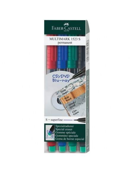 Marcatore permanente Multimark Faber Castell - Punta superfine - assortiti - 0,4 mm - 152304 (conf.4)