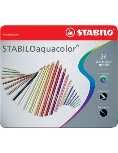 Matite colorate aquacolor® Stabilo - Scatola in metallo - 2,8 mm - da 6 anni - 1624-5 (conf.24)