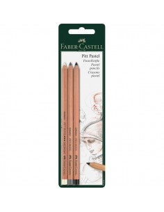 Matite artistiche PITT Faber Castell - nero, bianco morbido e bianco medio - 112795 (conf.3)