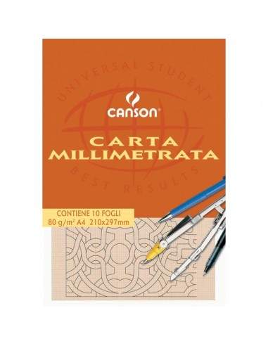 Carta opaca millimetrata Canson - A4 - 80 g/mq - 10ff - C200005812