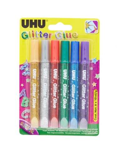 Glitter Glue UHU - Original - assortiti - 10 ml - D9396 (conf.6)