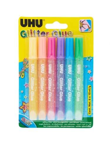 Glitter Glue UHU - Shiny - assortiti - 10 ml - D1552/D1551 (conf.6)