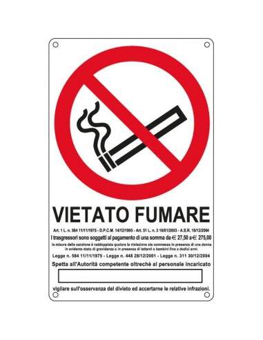 Cartelli Segnaletici Divieto Vietato Fumare Con Legge 270x430 Mm E630105x