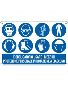 Cartello in alluminio 50x33 cm - E obbligatorio usare i mezzi di protezione personale in dotazione a ciascuno - E2659 Cartelli S
