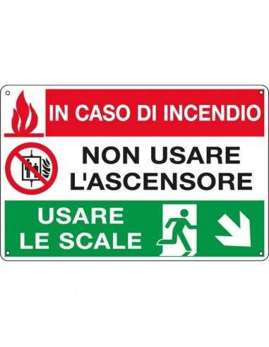 Cartello 30x20 in alluminio - in caso incendio  Non usare l'ascensore Usare le Scale - E3537 Cartelli Segnalatori - 1