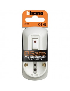 Adattatori Bticino - 1 presa 10A/schuko, 2 prese 10A ed interruttore luminoso bianco - 10A - S3610DB