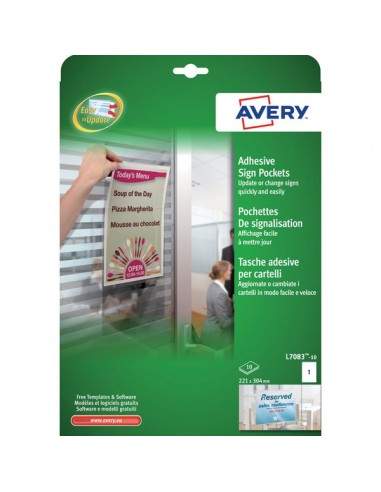 Tasche adesive in plastica trasp. per cartelli Avery - 221x304 mm - 1 etich/ff - L7083-10 (conf.10)