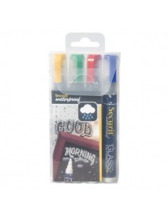 Pennarelli a gesso liquido Waterproof Securit - 2-6 mm - blu, rosso, verde e giallo - SMA610-V4 (conf.4)