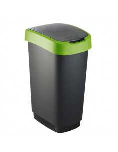 Cestino con coperchio basculante Rotho - nero/verde - 50 l - F600028 Rotho - 1