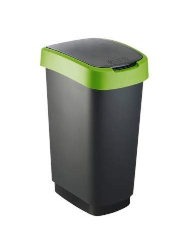 Cestino con coperchio basculante Rotho - nero/verde - 50 l - F600028