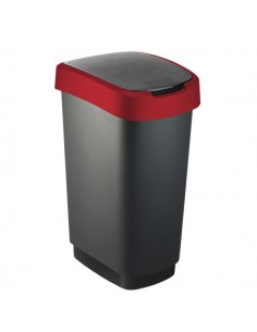 Cestino con coperchio basculante Rotho - nero/rosso - 50 l - F600027 Rotho - 1