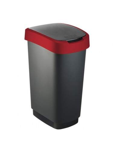 Cestino con coperchio basculante Rotho - nero/rosso - 50 l - F600027