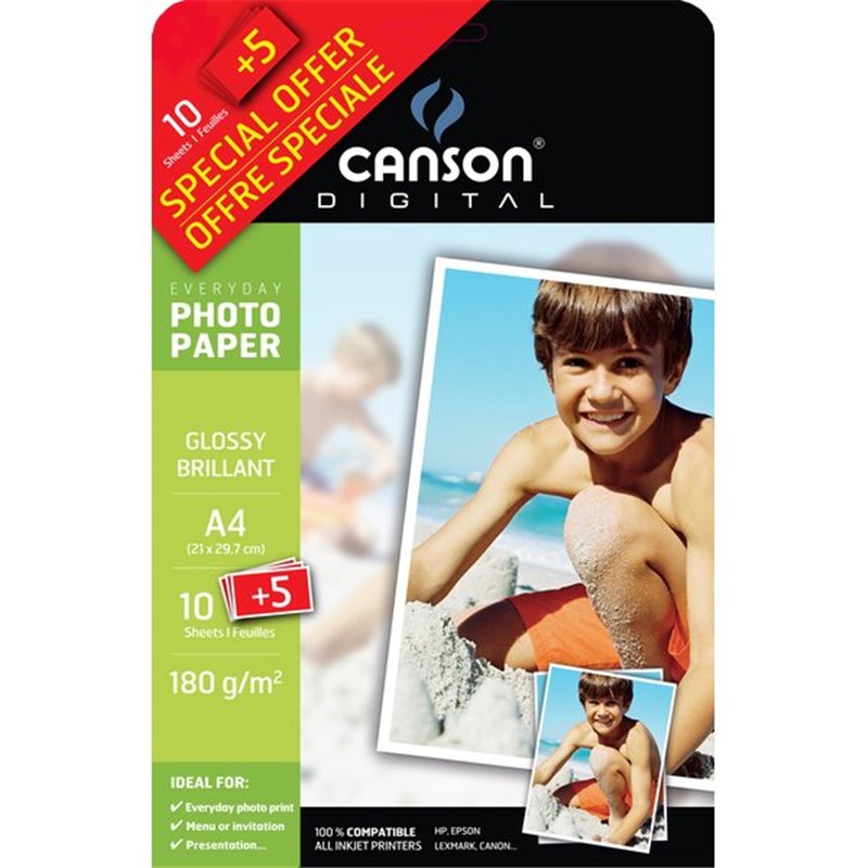 Carta fotografica Everyday Canson - lucida - A4 - 180 g/mq - C200004475  (conf.10+5)
