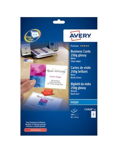 Biglietti visita Quick&Clean™Avery -Inkjet-fronte-retro-bianco glossy-240 g/mq-C32028-25 (conf.200)