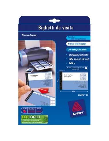 Biglietti da visita Quick&Clean™Avery -Inkjet- fronte-retro -tela lino- 260 g/mq-C32096-10 (conf.80)