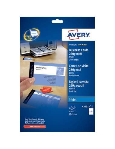 Biglietti visita Quick&Clean™Avery -Inkjet-fronte-retro-bianco patinato-260g/mq-C32015-25 (conf.200)